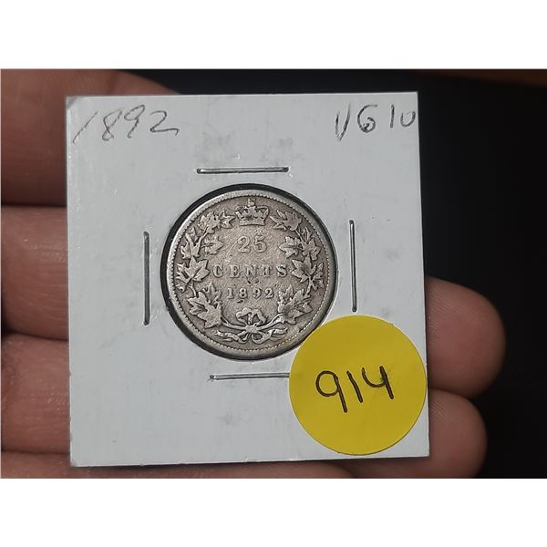 1892 Canada Silver 25 Cents