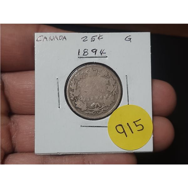 1894 Canada Silver 25 Cents