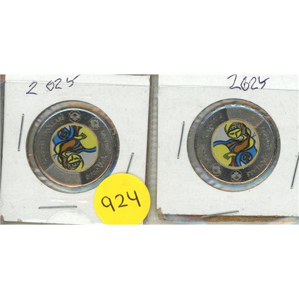 (2) 2025 Canadian $2 commemorative coins (toonies) celebrating the life and art of Daphne Odjig.