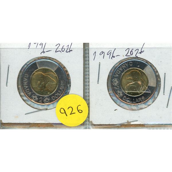 (2) 2026 Canadian Proof Like Two Dollars.
