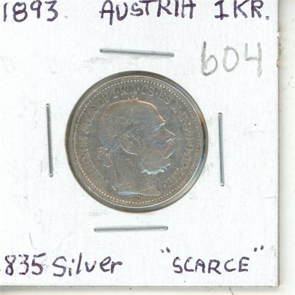 Austria Franz Josef 1 Krona Coin YR1893 .835 Silver "Scare Coin"