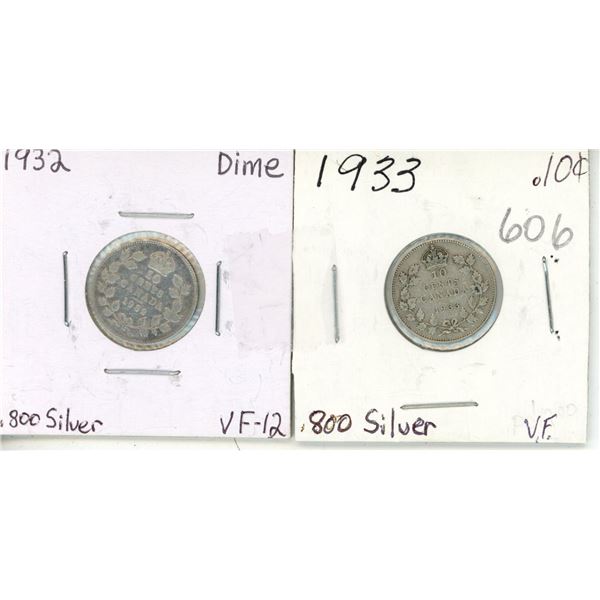 Canada 1932-33 Dimes .800 Silver
