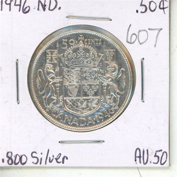 Canada 1946 N.D. Half Dollar .800 Silver A.U.50