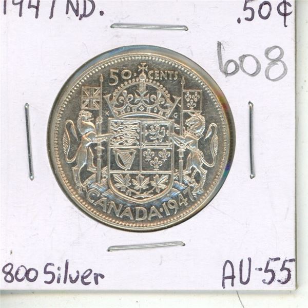 Canada 1947 N.D. Half Dollar .800 Silver A.U.55