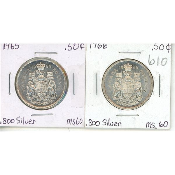 Canada 1965-1966 Half Dollars .800 Silver M.S.60