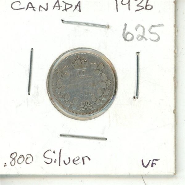 Canada 1936 Dime V.F. .800 Silver K.G.V.