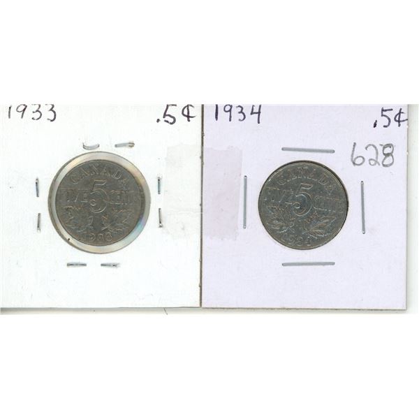 Canada 1933-34 Nickels K.G.V.