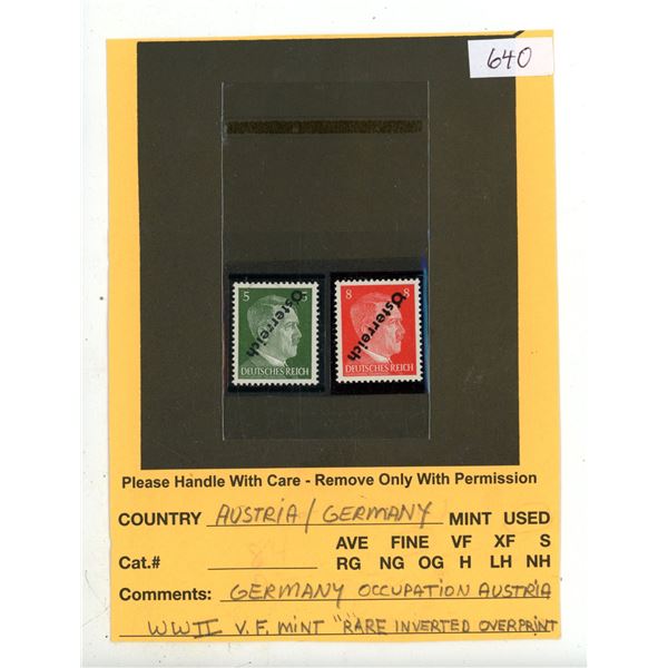 Germany Occupation Austria Hitler Portrait W.W.II VF Mint "RARE" Inverted Overprint