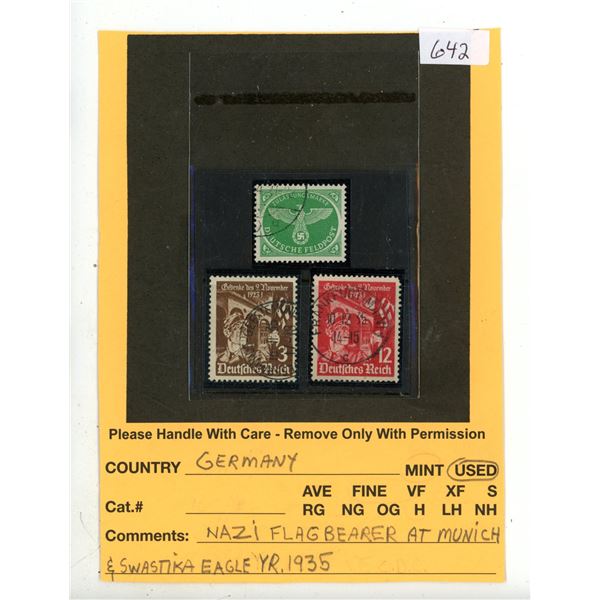 Germany Nazi Flagbearer At Munich and Swastika Eagle Stamp V.F. Used W.W.II