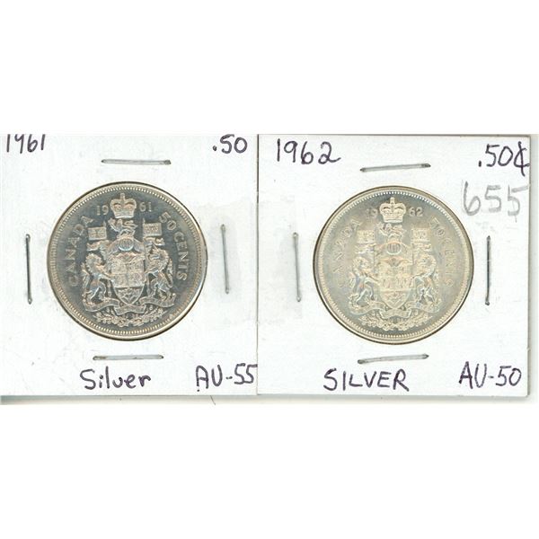 Canada 1961-1962 Half Dollars A.U. .800 Silver