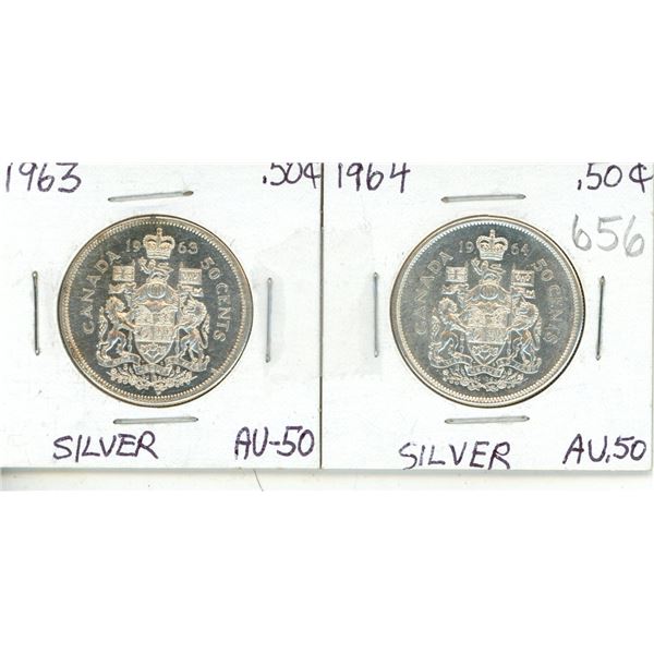 Canada 1963-64 Half Dollars AU 50 .800 Silver