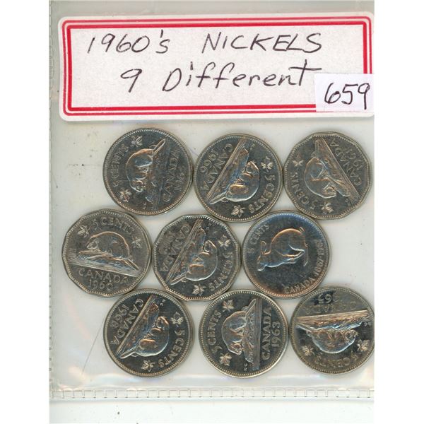 Canada Nickels 9 Different 1960s