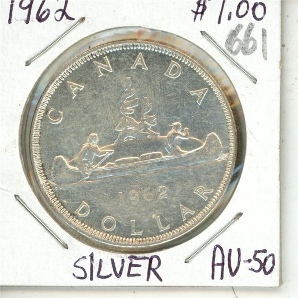 Canada 1962 Dollar AU 50 .800 Silver