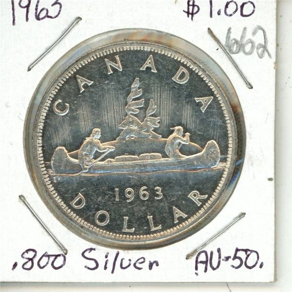 Canada 1963 Dollar AU 50 .800 Silver