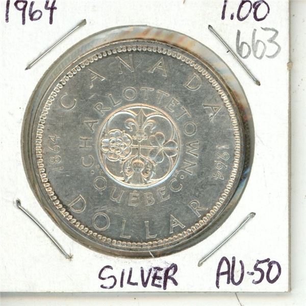Canada 1964 Dollar AU 50 .800 Silver Charlottetown PEI