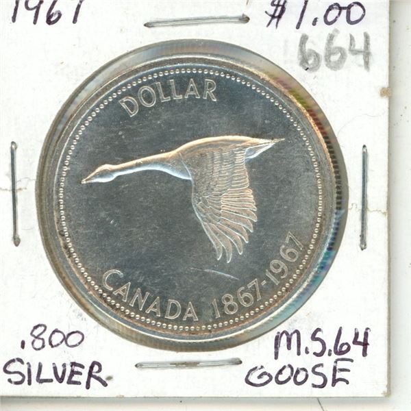 Canada 1967 Centennial Goose Dollar MS 64 .800 Silver