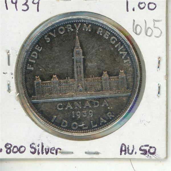 Canada 1939 Royal Visit Dollar AU 50 .800 Silver