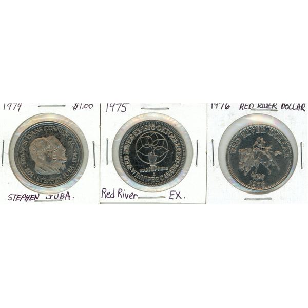 3 Tokens WPG Centennial 1974 Red River EX 1975 Red River Dollar 1976 All Mint Coins