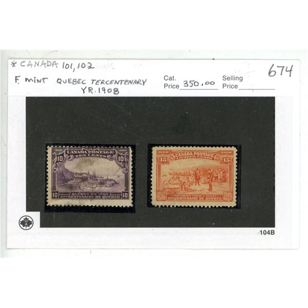 Canada 101,102 Quebec Tercentenary YR1908 F Mint CAT. 350