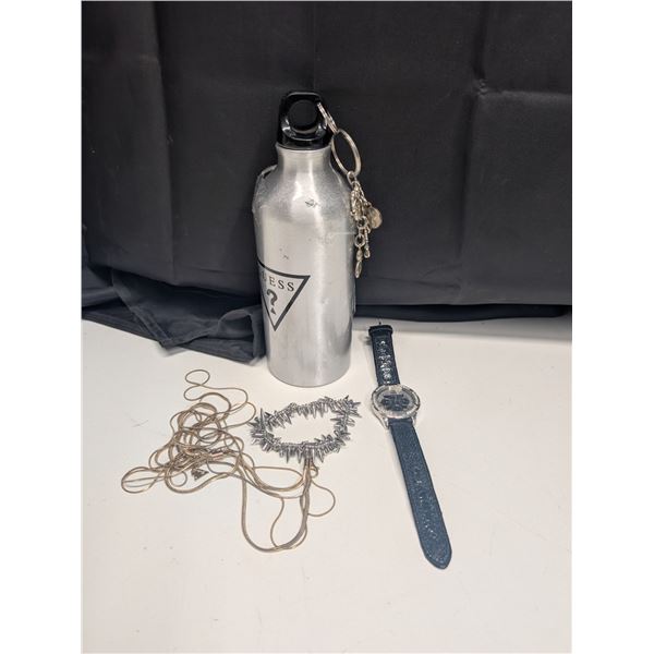 "Guess" Brand Items - watch (working), chain, keychain, water bottle