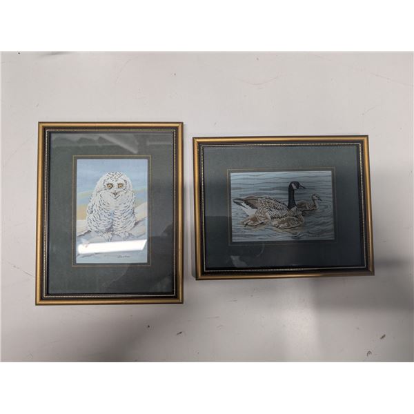 (2) 6"x7" Woven Pictures Coventry England ("Snowy Owl" and "Canada Goose and Young")