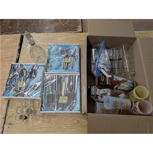 Lot of Misc. Glassware (Shot Glasses, Bee Design Glassware, Vintage Serving Utensils, etc.)