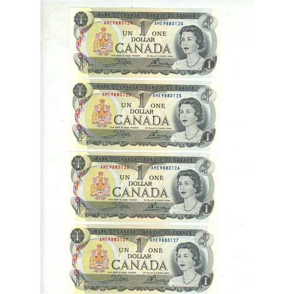 (4) 1973 Bank of Canada One Dollars In Sequence - (Uncirculated)