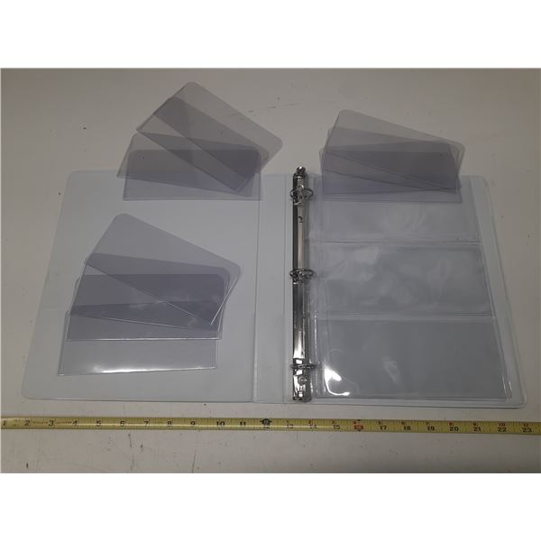 File Folder with 2 Empty Currency Note Sheets & (12) Plastic Currency Sleeves. (7" X 3")