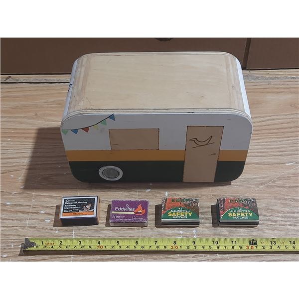 Wooden Decorative Box and (4) Matches Box.