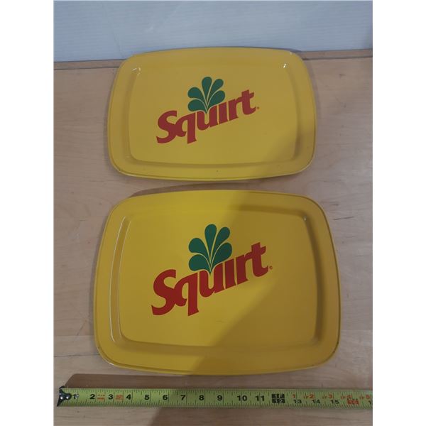 (2) Vintage Yellow Squirt  Soda Serving Tray.