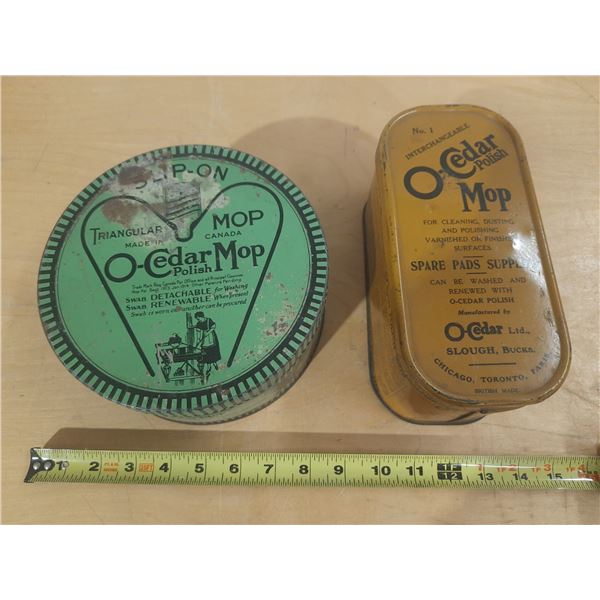 (2) Vintage O-Cedar Mop Polish Empty Tins.
