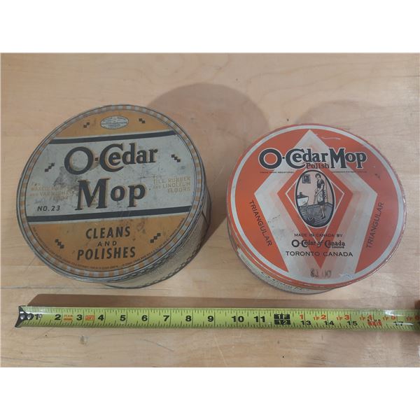 (2) Vintage O-Cedar Mop Polish Empty Tins.