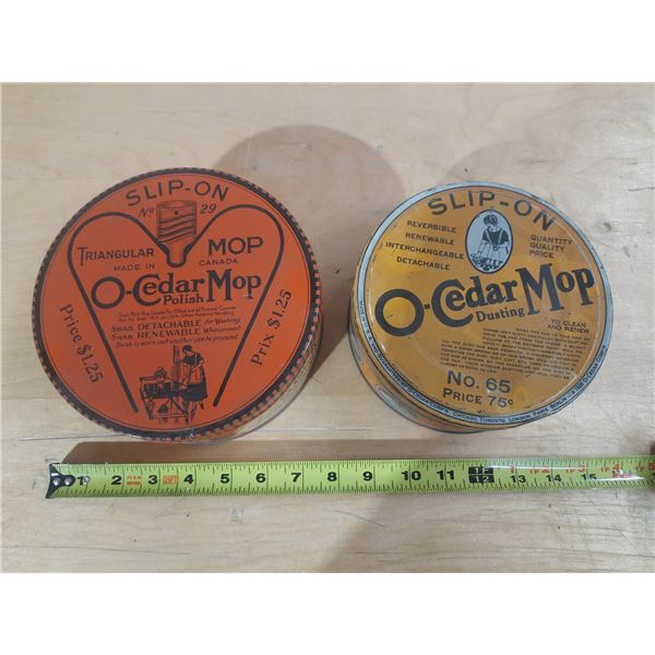 (2) Vintage O-Cedar Mop Polish Empty Tins.