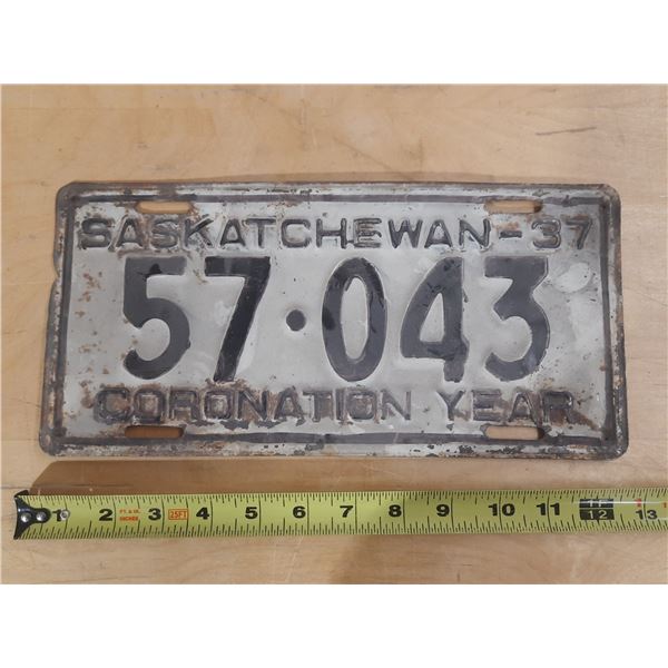 1937 Saskatchewan Licence Plate.