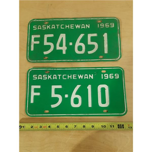 (2) 1969 Saskatchewan Farmer's Licence Plate.