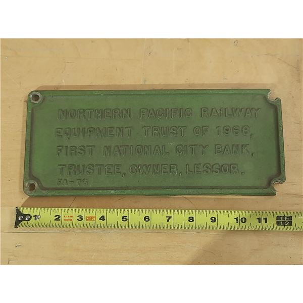 Vintage Northern Pacific Railway Equipment Trust Plate.