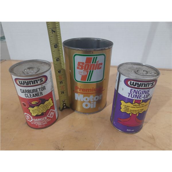 Wynn's Carburetor Cleaner (Full), Wynn's Engine Trun-up and Co-op Empty Tin.