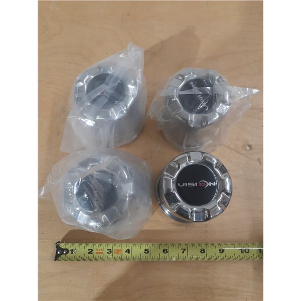 (4) Vision Wheel C171-V01 Stainless Steel Push-THRU Center Caps. (New)