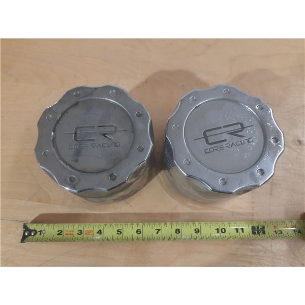 (2) Chrome Core Racing Wheel Center Caps.