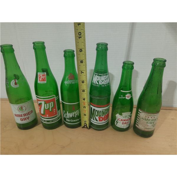 Lot of Vintage Green Glass Bottles.