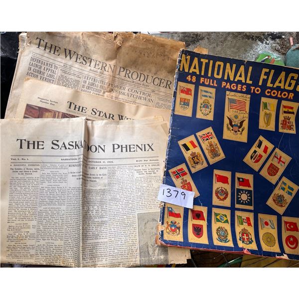 vintage Saskatoon Phenix paper (1902), Star Week (1952), Western producers(1928), and flags book