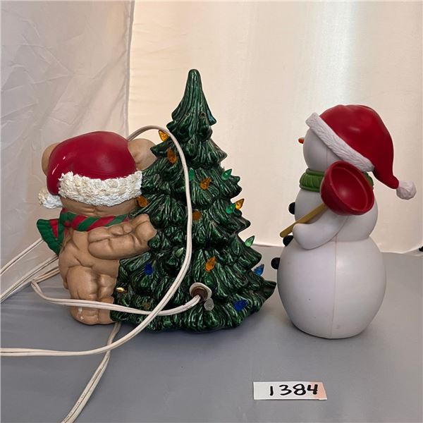 Christmas vintage tree lamp needs rewiring with Hallmark Snowman