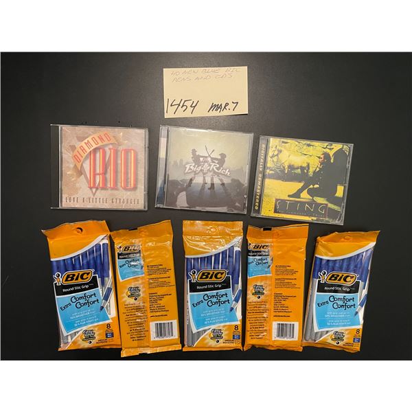 40 New blue Bic pens & CDs