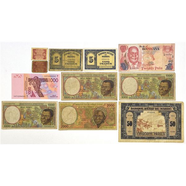 African Banknotes from Botswana, Central African States, Morocco and West African States, 1943 to 20