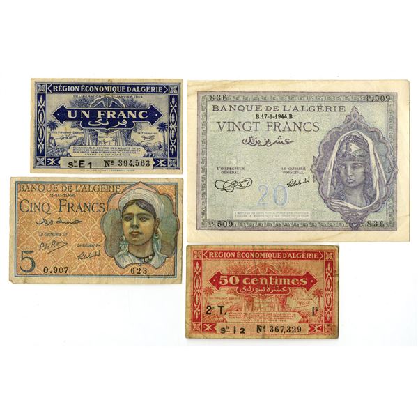 Algerian Assortment of Issued Banknotes, 1944.