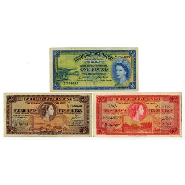 Bermuda. Bermuda Government, 1957 to 1966, Issued Banknote Trio.