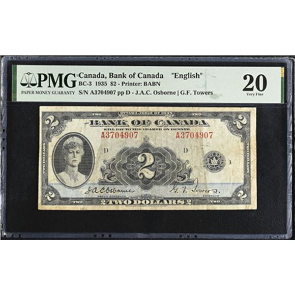 Canada. Bank of Canada, 1935, "English Text" Issued Banknote.