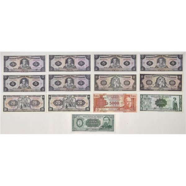 Ecuador and Paraguay, l.1952 to 2005, Issued Banknote Assortment.