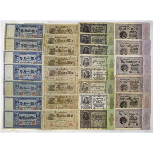 Germany. Reichsbanknote and Weimar Republic, 1908 to 1923, Issued Banknote Assortment