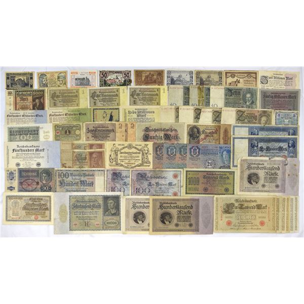 German Assortment of Issued Banknotes and Notgeld, 1918 to 1923.